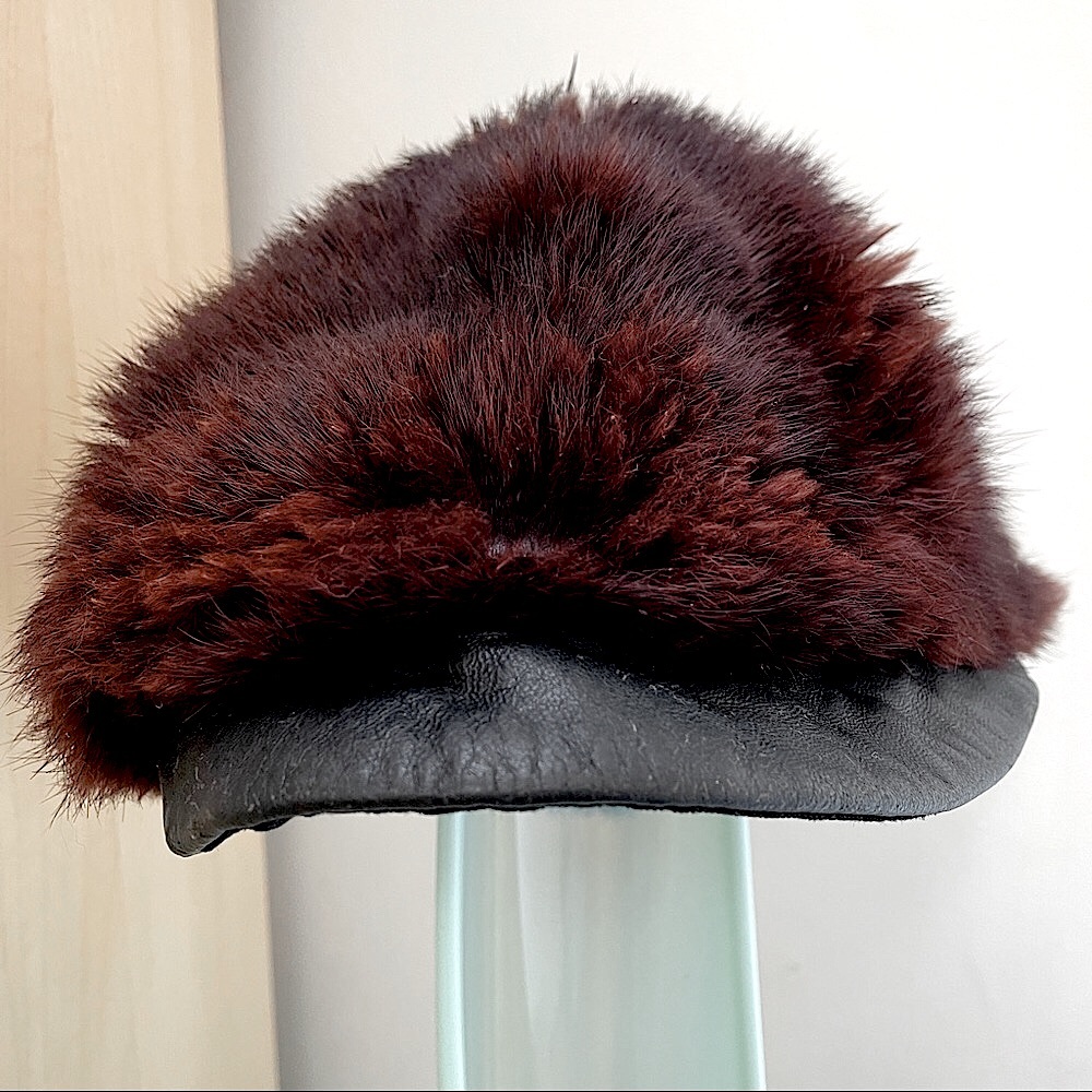 Bohemian Vintage Mink Fur and Leather Cap